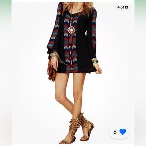 Vintage early Free People embroidered Boho bell sleeve Mini Tunic Dress 10 L